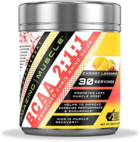 Amazing Muscle BCAA 2:1:1 Branched Chain Amino Acids - 6,000 MG - Promotes Lean Muscles - Supports Swifter Muscle Recovery - Enhances Endurance Levels (Cherry Lemonade, 30 Servings)