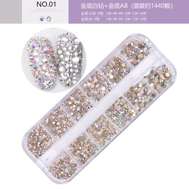 1440 Uds AB cristal plano de uñas claro de 3D fondo plano tamaño mixto deslumbrantes diamantes arte de uñas pegatina para uñas Decoración Gao Jinjia LED