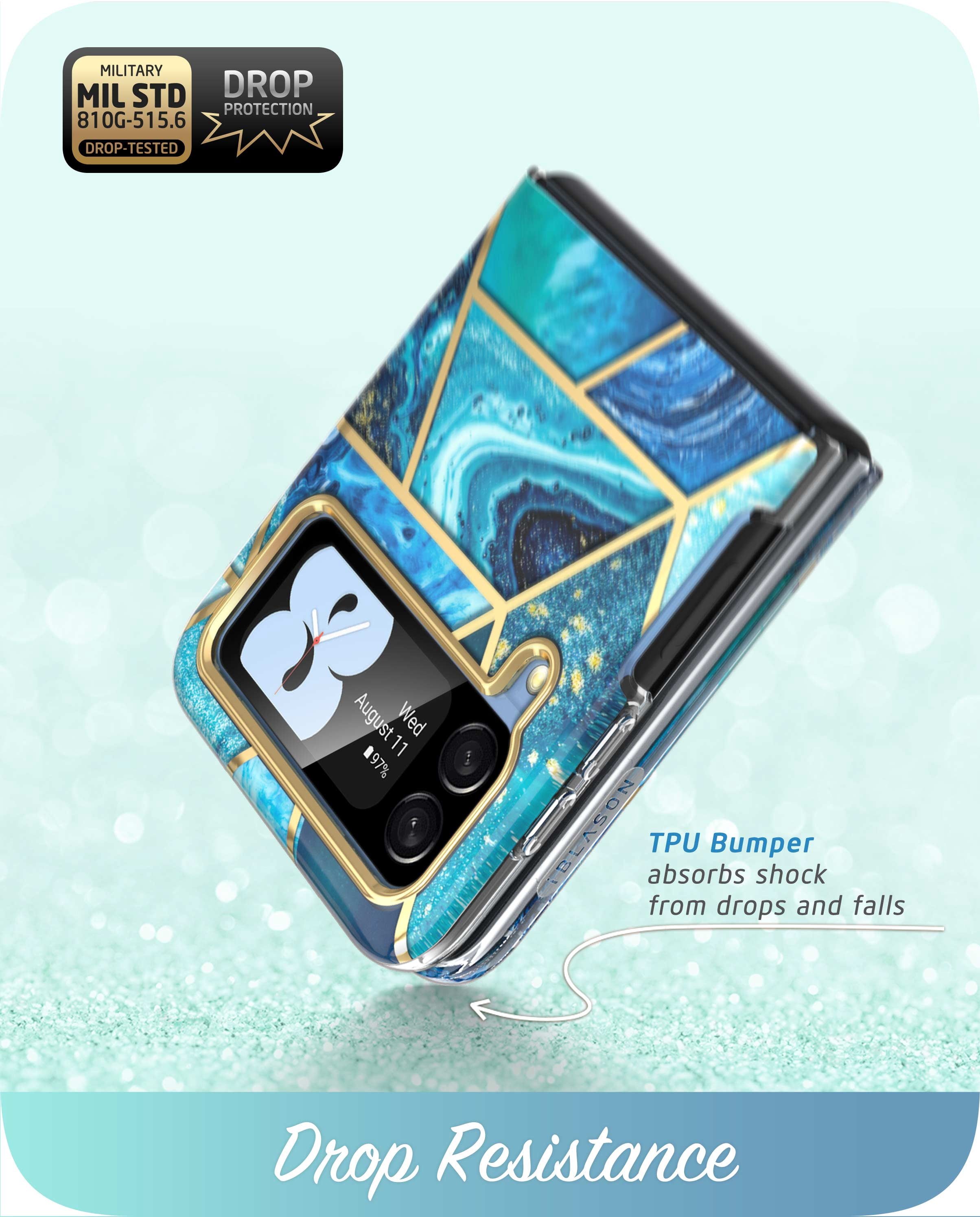i-Blason Cosmo Series Case for Samsung Galaxy Z Flip 3 5G (2021), Slim Stylish Protective Bumper Case Without Built-in Screen Protector (Ocean)