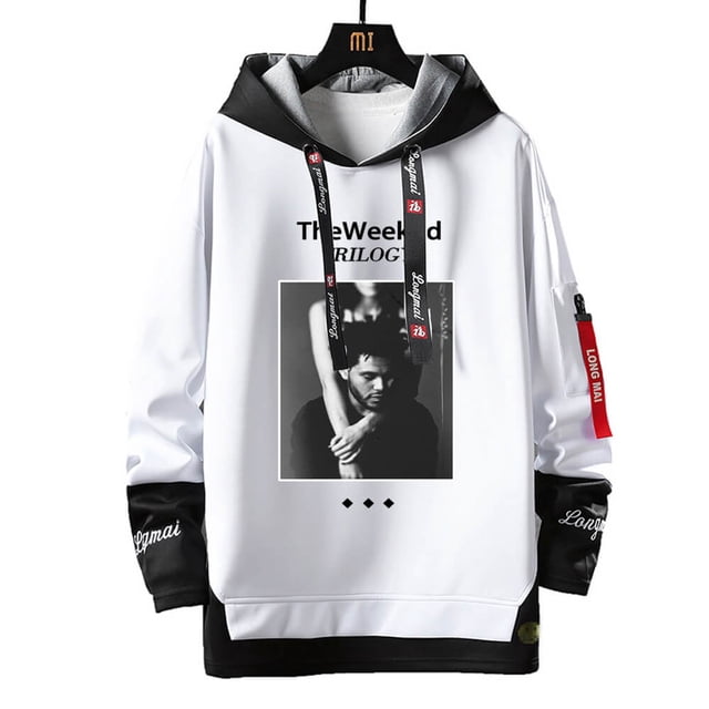 Sudadera con capucha con estampado de rapero para hombre, ropa de calle de gran tamaño con cintas y letras, jersey de retazos, primavera y otoño