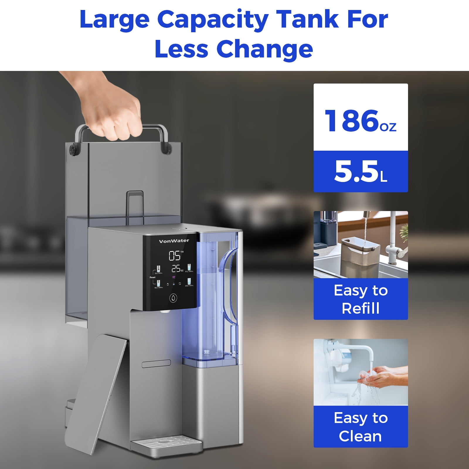VonWater 528Gallon Countertop Reverse Osmosis Water Filter System, 7 Stage RO Purifier with UV, 3:1 Pure to Drain Water Filtration System