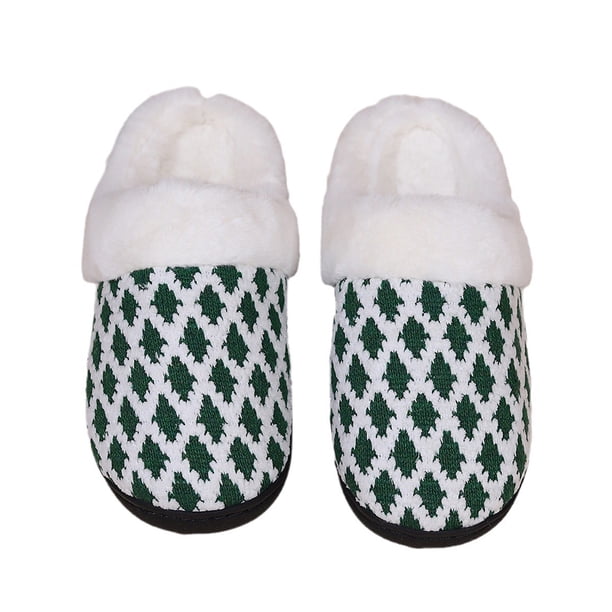 Zapatos con forro polar para mujer pantuflas casa invierno a cuadros con soporte para (verde 40-41)