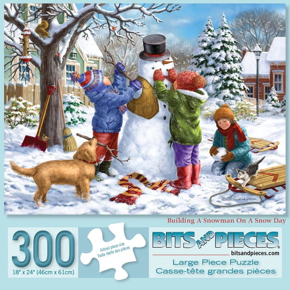 Bits and Pieces 300 Piece Jigsaw Puzzle Building a Snowman by Liz Goodrick-Dillon 18" x 24"