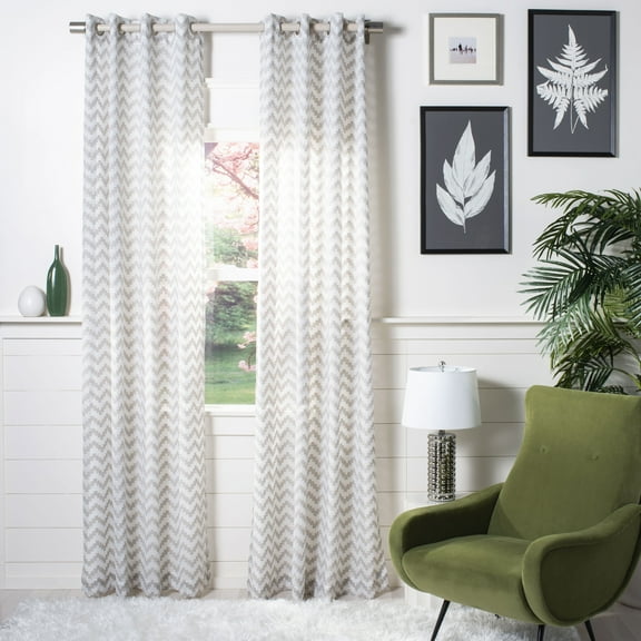 SAFAVIEH Penda Chevron Grommet Curtain Window Panel, 52" x 84", White/Taupe