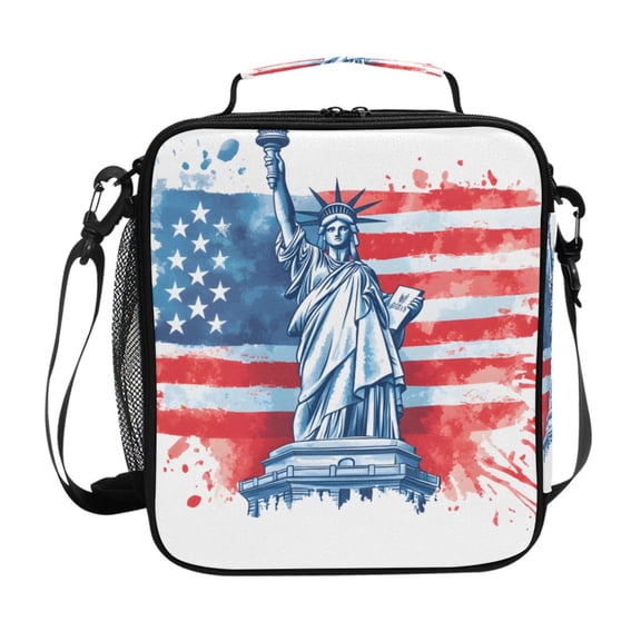 Haosy Statue Of Liberty with Flag Reusable Lunch Box Men/Women Insulated Lunch Bag for School Picnic Travel