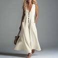 thumbnail image 2 of Summer Plus Size Dresses for Womens 2026 Fashion Cotton and Linen Loose Pocket Quarter Sleeve Long Dress, 2 of 7
