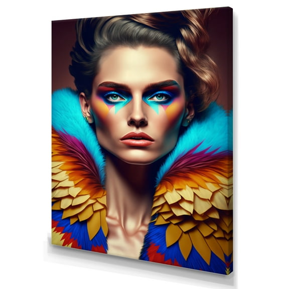 Designart Colorful Sensual Woman In Fur Coat VII Canvas Wall Art