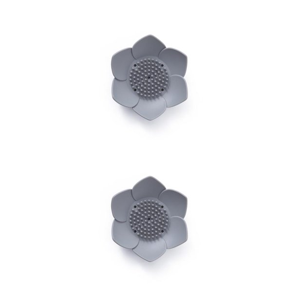 Bearachild Jabonera de silicona con forma de flor, de almacenamiento sin perforaciones, bandeja de jabones a prueba de herrumbre, caja Gris 2Conjunto