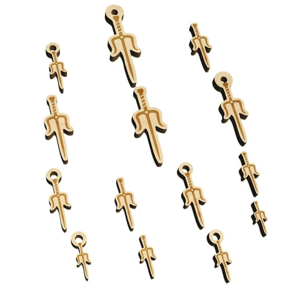 Ninja Weapon Sai Wood Mini Charms Shapes DIY Craft Jewelry - With Hole - 12mm (26pcs)