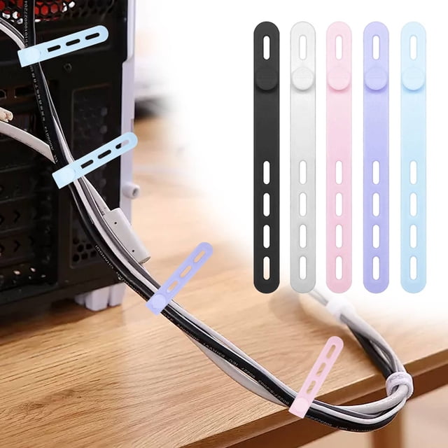 Organizador de Cables de Datos con Bridas de Silicona y Hebillas de Bloqueo | Correa Elástica para Organizar Cables de Cargador | Organizadores Reutilizables de Tamaño Viaje | Paquete de 5 | 15 X 10