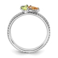 thumbnail image 2 of Sterling Silver Stackable Expressions Rhodium-plated Textured Citrine and Peridot Flower Ring, 2 of 7