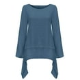 thumbnail image 5 of Spring Fashion Womens Tops under $5 Summer Cotton Linen Womens Round Neck Short Sleeve Loose Plus Size Shirts Blouses for Women $5 Workout Tunic Tops New Casual 2025 Blue XXXL, 5 of 9