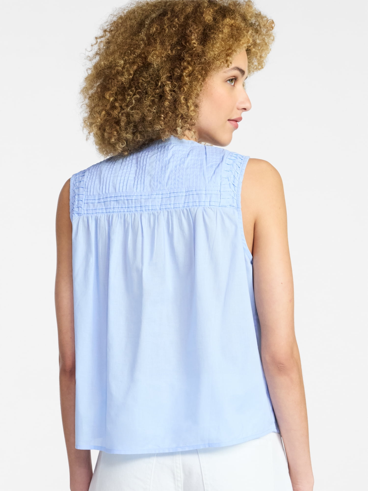 Time and Tru Women’s Pleated Cotton Sleeveless Top, Sizes XS-XXXL