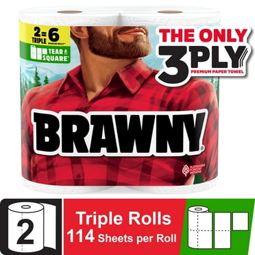 Brawny Tear-a-Square 3-Ply Paper Towels, 2 Triple Rolls