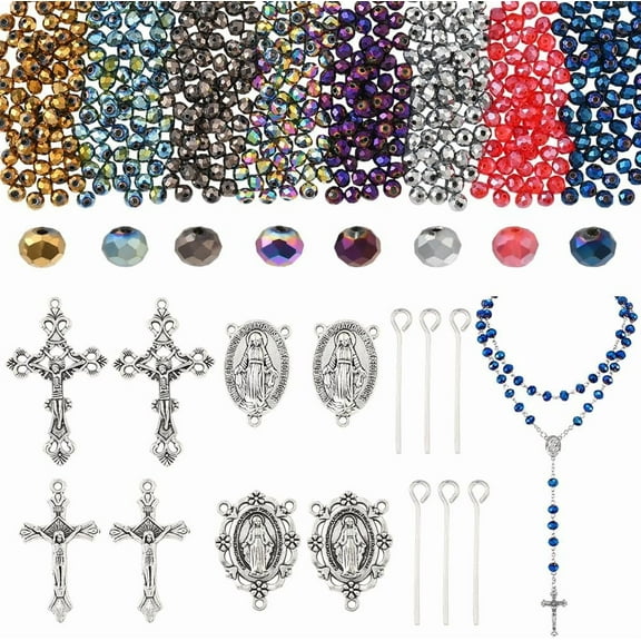 904Pcs Rosary Making Kit Rosary Charms Easter Link Charms Chandelier Component Links Crucifix Crosses Pendants Glass Spacer Beads for Jewelry Making Supplies DIY Necklace Bracelets