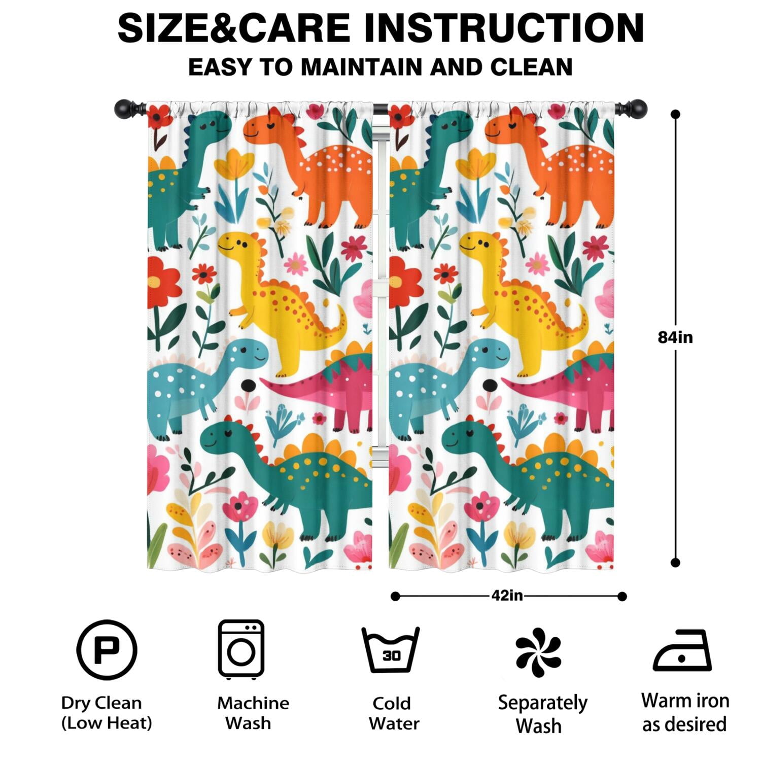 Blackout Kids Curtains,Cute Dinosaur Pattern Childrens Insulated Curtains Set Of 2,Bedroom Essentials,Toddler Room Decor 42x84in(106x213cm)