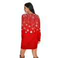 thumbnail image 6 of Women's Casual Dress Long Sleeve Round Neck Snowflake Print with Pocket Winter Theme Loose Fit Midi Dress for Spring Fall,Red,S, 6 of 6