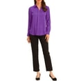 thumbnail image 2 of INSPIRE CHIC Women's Elegant Shirts V Neck Point Collar Long Sleeve Smooth Satin Blouse XL Deep Purple, 2 of 6