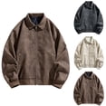 thumbnail image 4 of Ahdbta Men's Leather Jackets Full Zipper Long Sleeve Bomber Jackets Turn Down Collar Embroidery Trucker Outwears with Pockets, 4 of 4