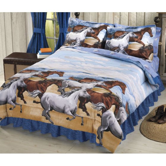Country Horses Running On The Beach Farm King Comforter Set (8 Piece