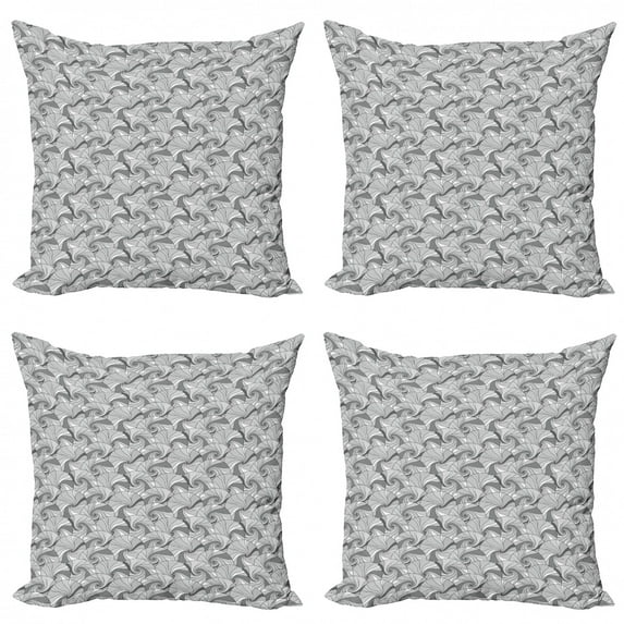 Ambesonne Geometric Throw Pillow Cover 4 Pack, Doodle Circle Stripes, 16", Grey and Pale Grey