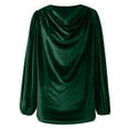 thumbnail image 5 of Telankuip Women's Velvet Loose Fit T Shirts Casual Long Sleeve Solid Color Tee Shirts 2025 Fashion Cowl Neck Drape Ruched Front Soft Comfortable Pullover Tops Fall Winter Outfits Dark Green XXL, 5 of 8