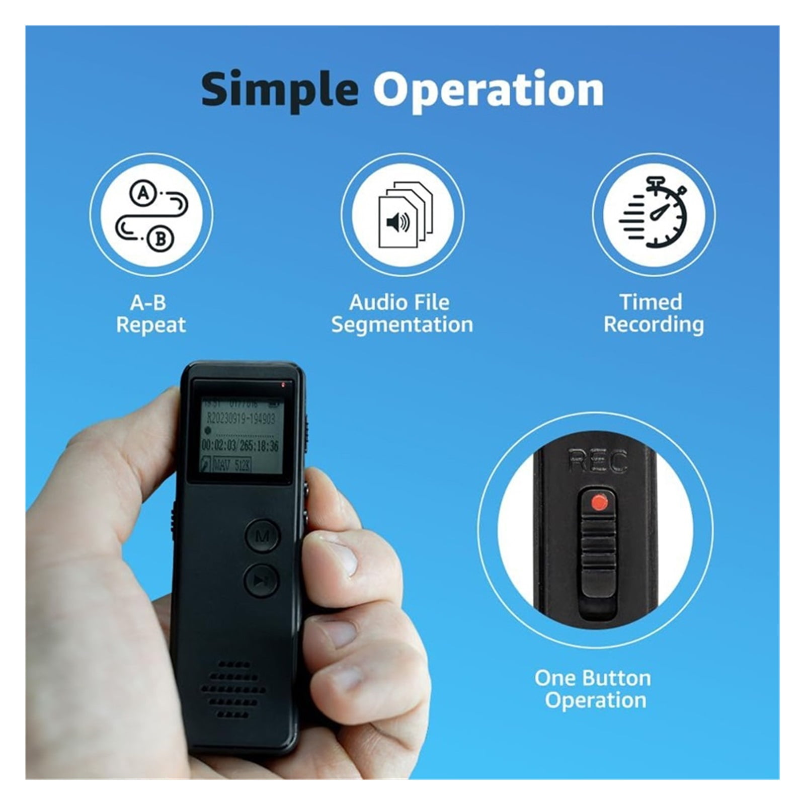 Digital Voice Activated Recorder, 3072Kpbs HD Dual MIC Tape Recorder Device Recording ,Excellent Sound Quality