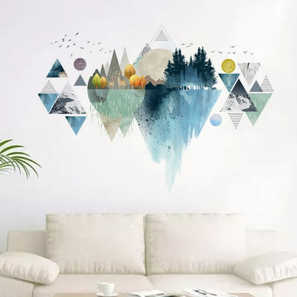 Essen 2 pièces autocollant mural auto-adhésif Style nordique PVC Nature  paysage abstrait montagne autocollant mural pour la maison 