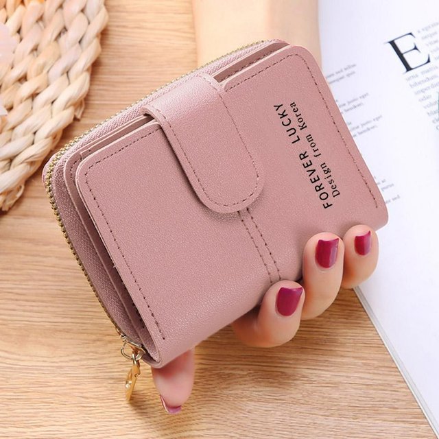 LEEYNEER Black New Women‘S Wallet Short Solid Color Card Holder Wallet Button Zipper Coin Purse