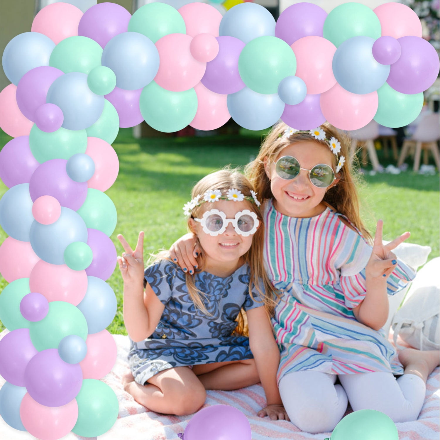 Tie Dye Movie Night Birthday Balloon Arch Kit with Movie Night Backdrop, Blue Green Purple Pink Latex Balloon for Women Movie Night Birthday Party Decoration
