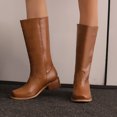 thumbnail image 2 of Square Toe Western Boots for Women Pull on Cowgirl Boots Retro Chunky Heel Wide Mid Calf Long Booties, 2 of 7