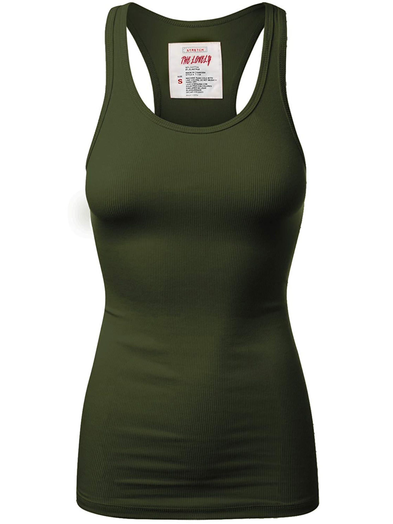 Women & Plus Solid Ribbed Knit Stretch Workout Racerback Tank Top (ARMY ...