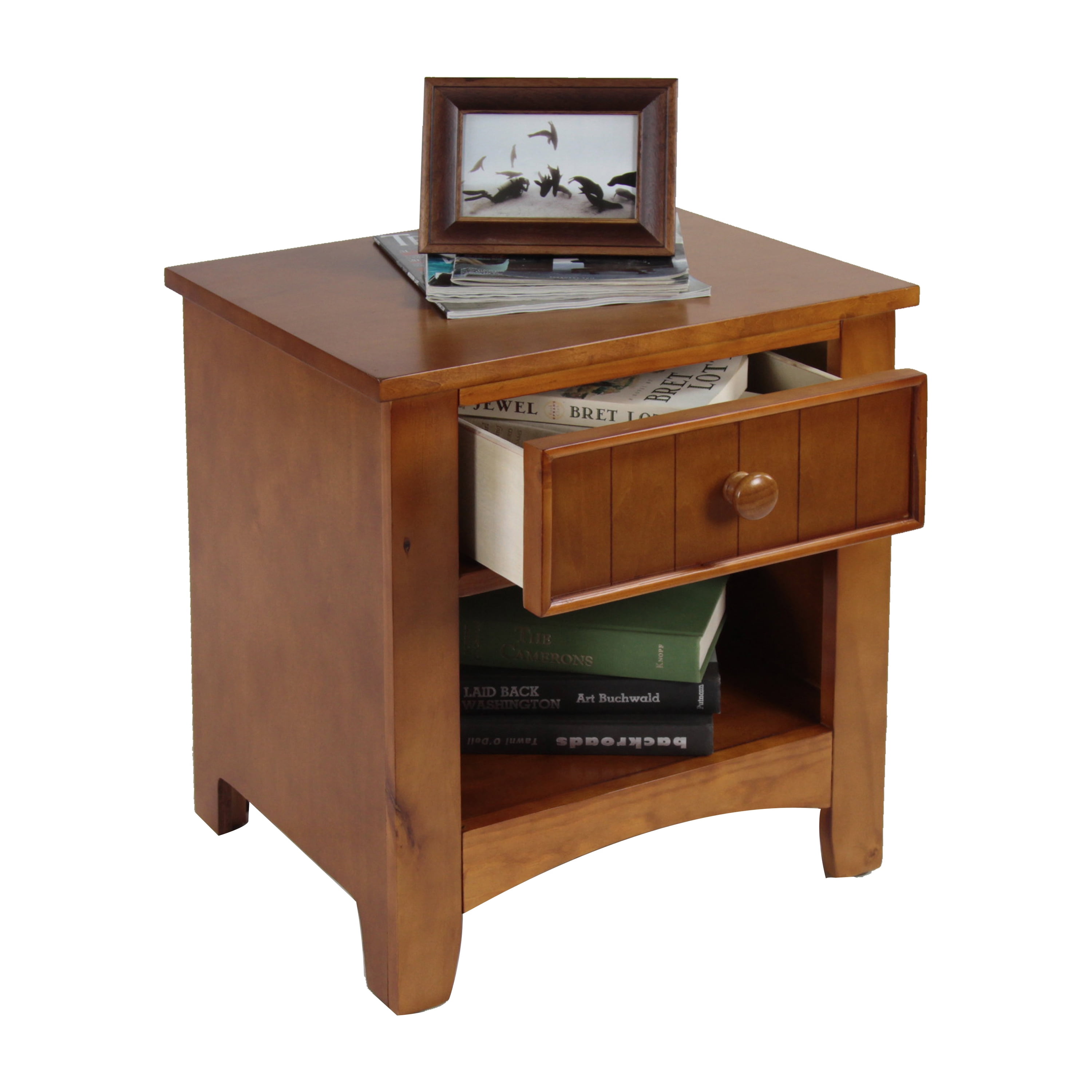 Furniture of America Geniet Nightstand with 1-Drawer, Oak