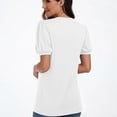 thumbnail image 2 of Women's Basic T-Shirt Puff Short Sleeve Pleated Crew Neck Loose Fit Blouse Top Solid Color Tunics Shirt for Everyday Wear White M, 2 of 4