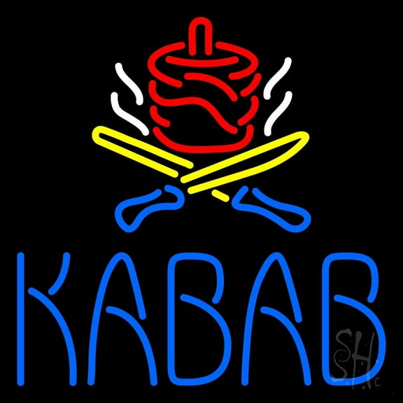 Kabab 1 LED Neon Sign 16 x 16 - inches, Clear Edge Cut Acrylic Backing, with Dimmer - Bright and Premium built indoor LED Neon Sign for restaurant window and interior decor.