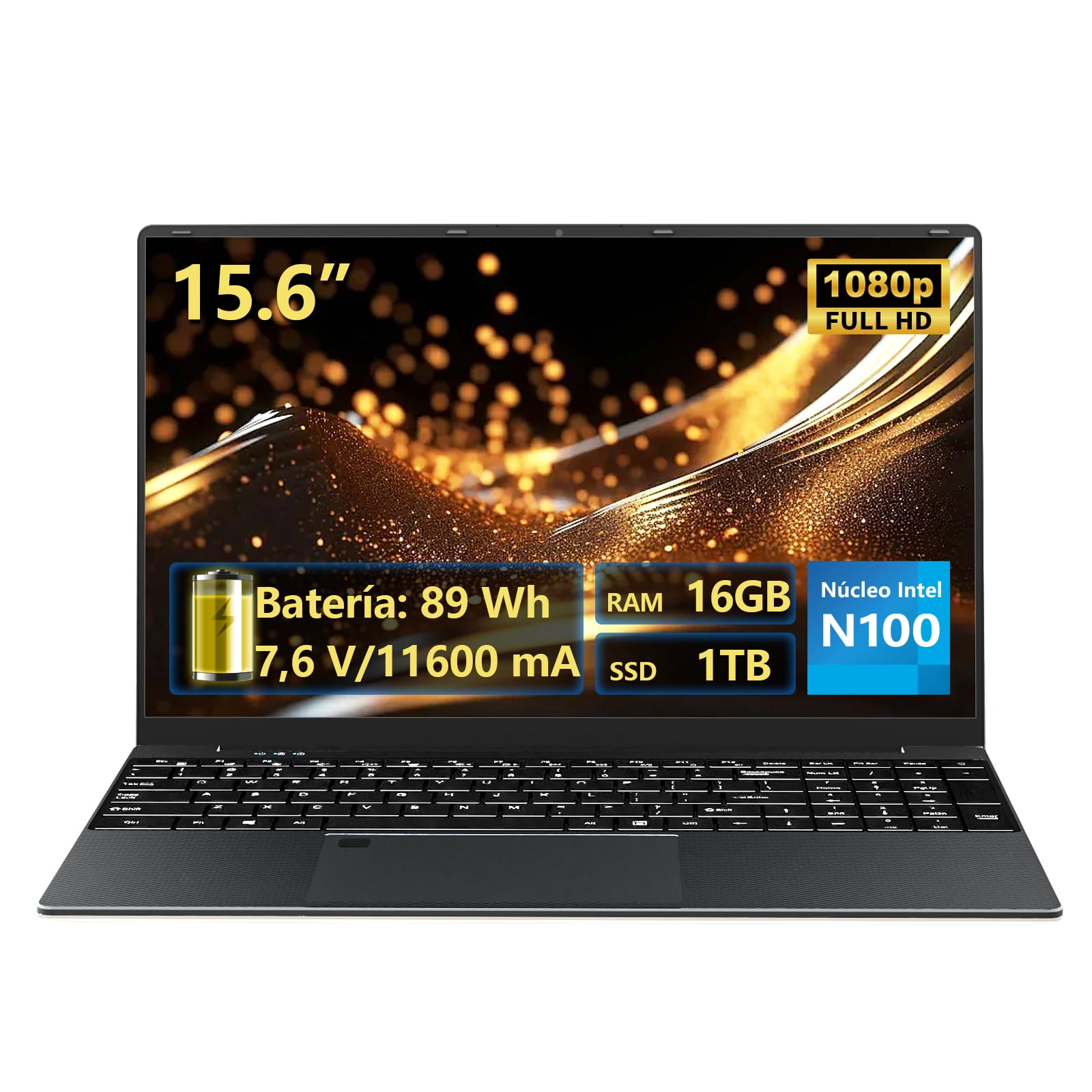 KUU 15,6 Pulgadas 1080p Fhd Laptop 16GB 1024GB con Intel de 4 Núcleos, Portátil con Batería de Larga Duración