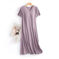 thumbnail image 2 of Cotton Liene Nightgown for Women V-Neck Loungewear Short Sleeve Sleepwear Nightgown Long Pajamas Dress with Chest, 2 of 3