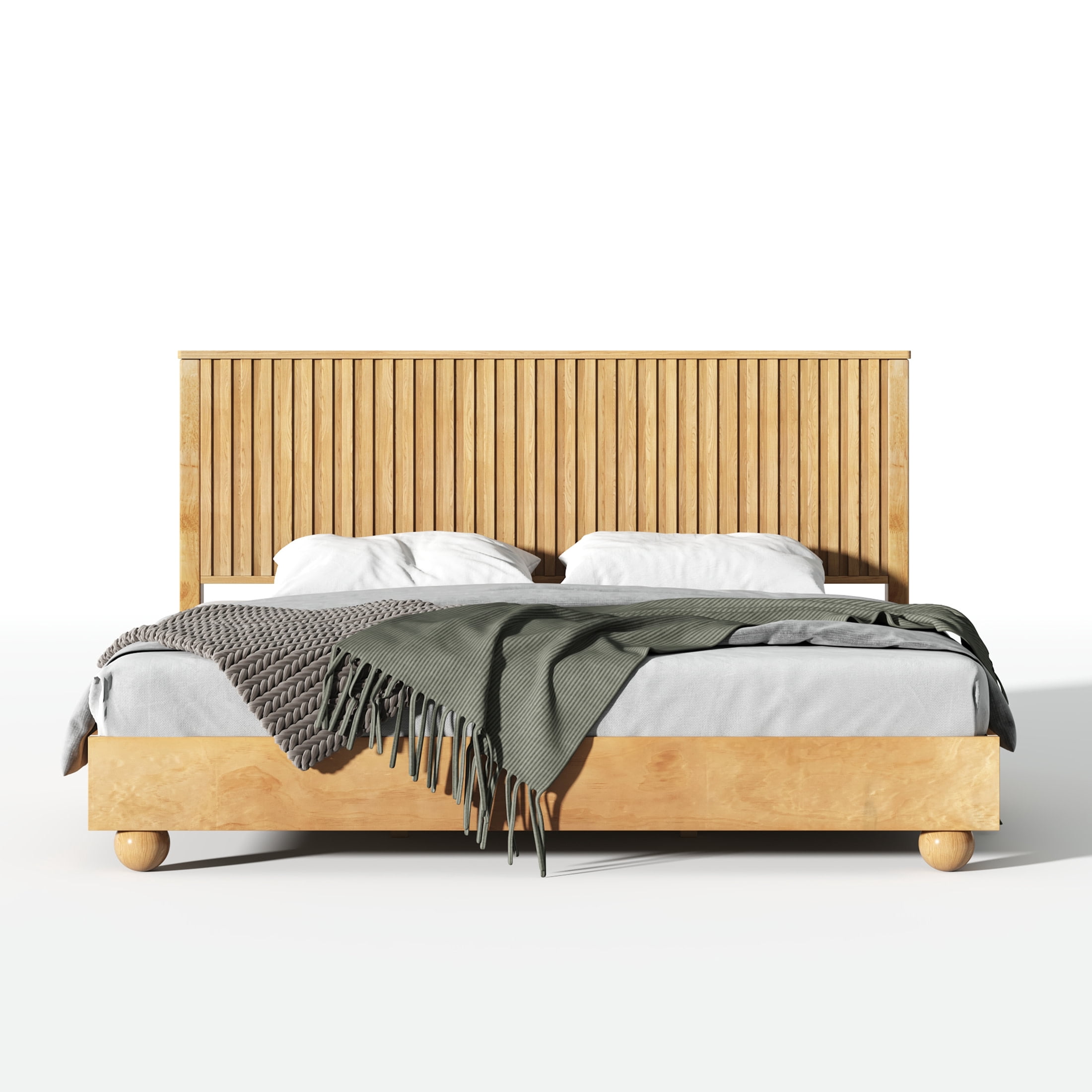 Christopher Knight Home 83.4" King Size Platform Bed Frame with Reeded Headboard, Solid Wood, Natural