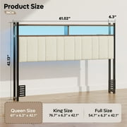 Pinmoco Headboard for Queen Size Bed with Storage, Linen Upholstered Headboard with LED & USB Charging, Beige, Headboard Only(Bed Frame Not Included)