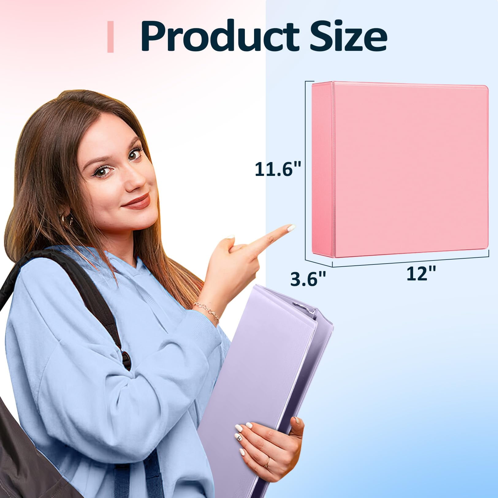 BinderX Extra Durable 3 Inch 3 Ring Binder, D-Ring Large Binder, Holds 670 Sheets of 8.5x11 Paper, Customizable View Cover with Inside Pocket, Heavy Duty 3 Ring Binder for School, Pink