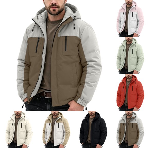 Agkizg Men's Winter Warm Ski Jackets Waterproof Windproof Coats, Thick Hooded Windbreaker Water Windproof Jacket Long Sleeve Outdoor Hiking Cycling Casual Winter Outerwear