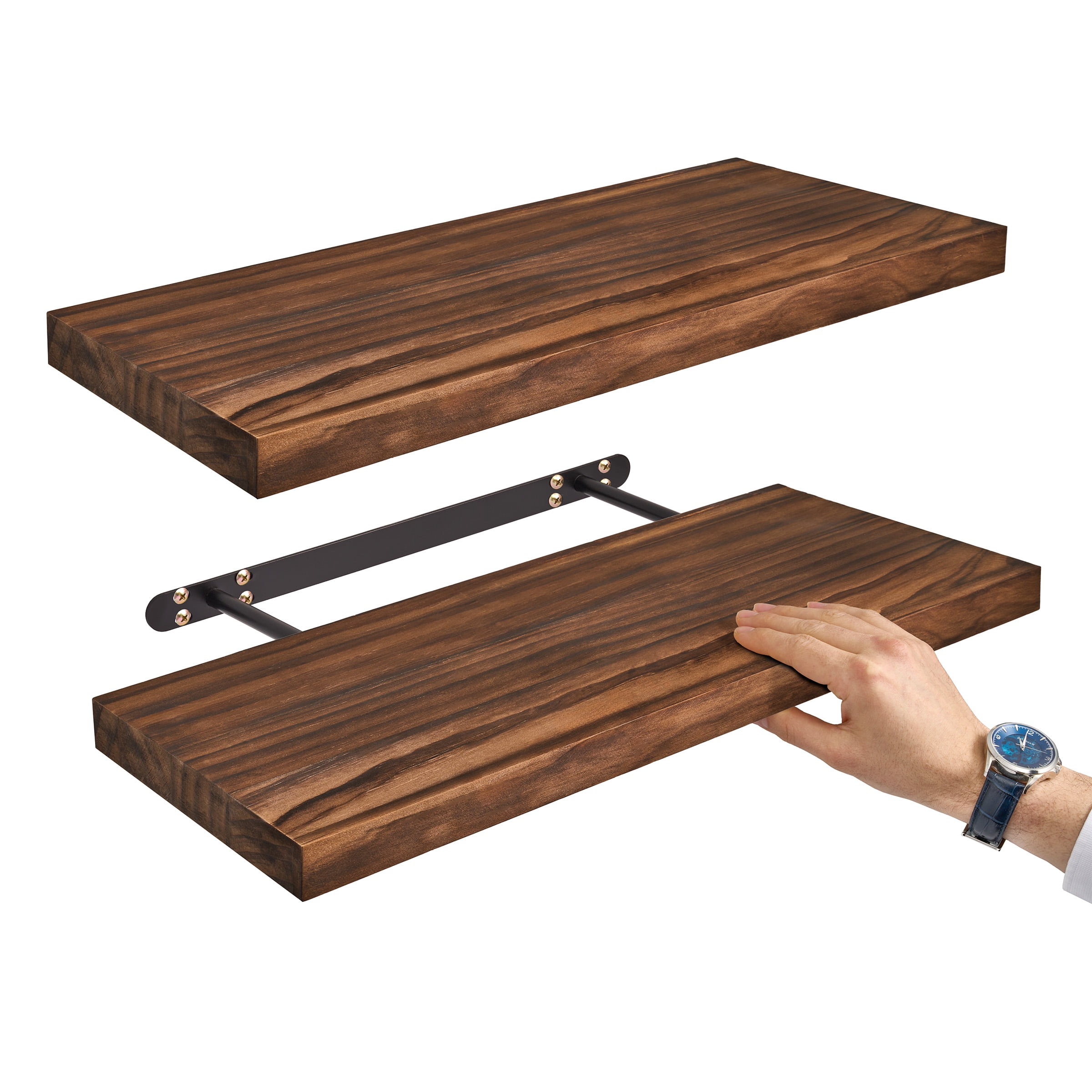Sorbus 2-Pack Solid Wood Floating Shelves, 24 in, Brown, Wall-Mounted Storage