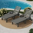 thumbnail image 2 of 5-Position Patio Lounge Chair for Outside, HDPE Outdoor Chaise Lounge with Cup Holder, Resin Pool Lounger Chair, Gray, 2 of 7