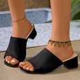 thumbnail image 2 of Dakaela Knit Heeled Sandals for Women Square Open Toe Low Chunky Heels Mules Casual Slip on Slides Summer Beach Pumps Slippers Size 6-10, 2 of 9