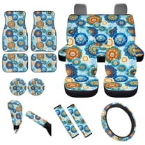 Yuyamidu 15 Pack Blue Dahlia Auto Seat Cover Sets with Carpet Mats Steering Wheel Cover Seat Belt Pads Gear Shift Cover Hand Brake Cover Cup Mat Fashion Car Accessories Fit for Most Vehicles