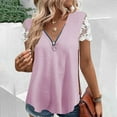 thumbnail image 2 of Fesfesfes Plus Size Fashion Women Summer Short Sleeve V-Neck Zipper Blouse Lace T-Shirt Tee Shirts Womens 6(M), 2 of 6
