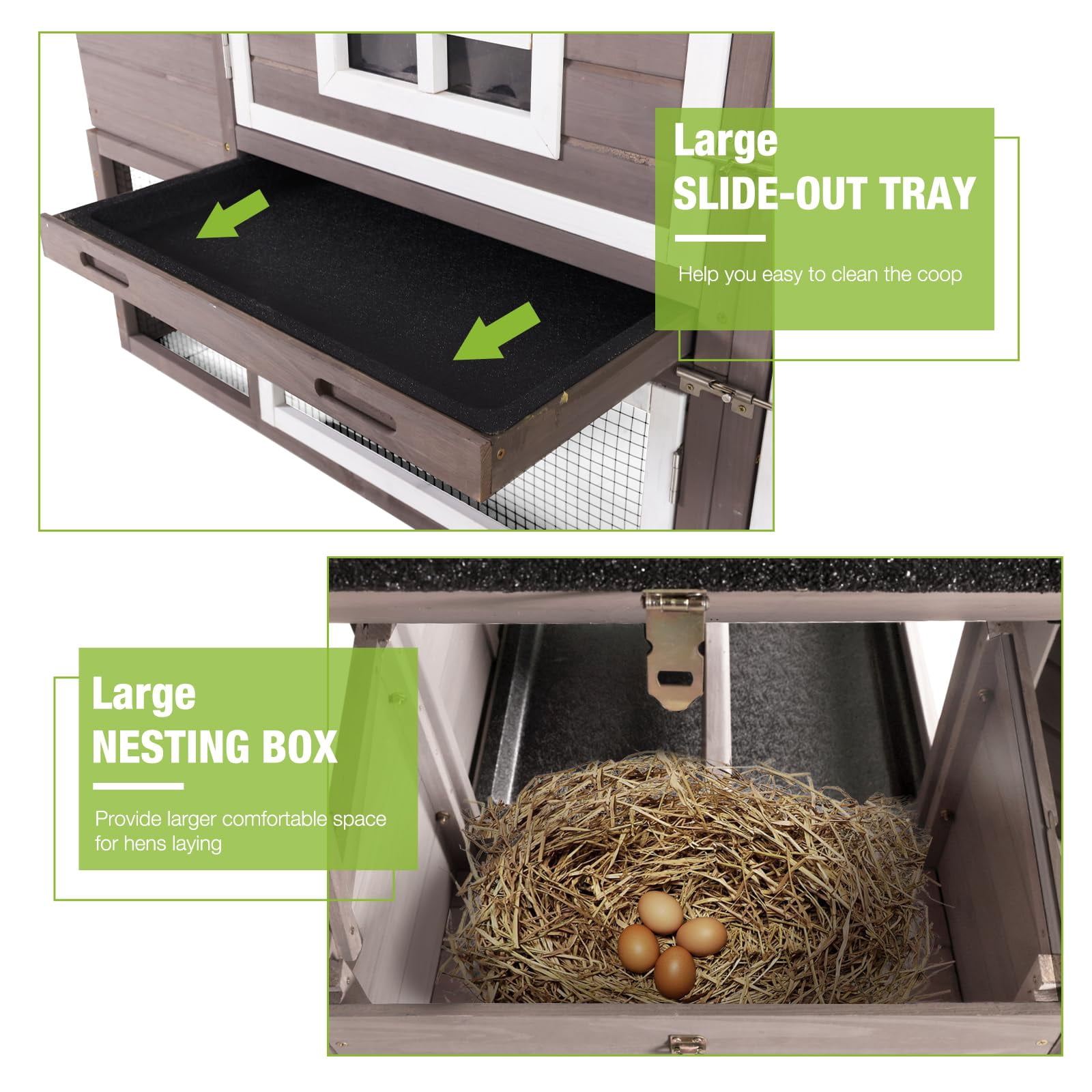 BUTINGLALE Outdoor Mobile Chicken Coop with Wheels Hen House with Nesting Box Wooden Bunny Cage Large Duck House with Run UV Roof Rabbit Hutch(Brown)