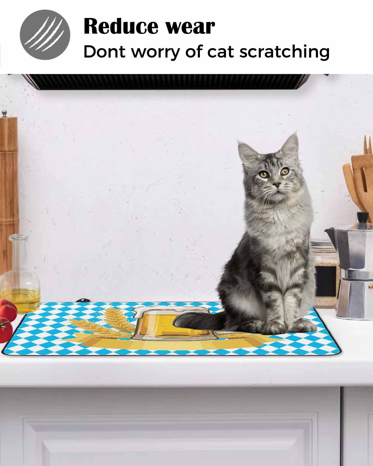 Large Induction Cooktop Protector Mat Cartoon Beer Stove Top Covers for Electric Stove, Funny Wheat Abstract Blue White Plaid Decorative Stove Burner Cover Mats, Glass Top Stove Cover