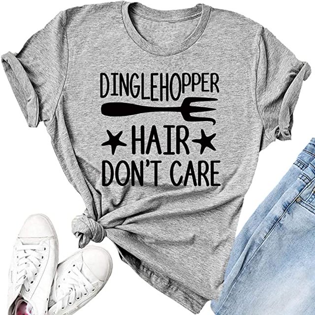 YourTops T-Shirt Dinglehopper Hair don't Care pour Femmes (US L, 3-Gris)