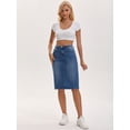 thumbnail image 3 of DARING DIVA Women's Slit Stretch Below Knee Length Denim Skirts Small Blue, 3 of 7